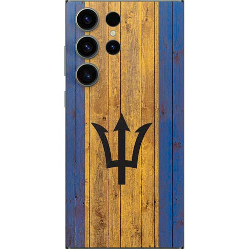 Barbados Flag Dark Wood Galaxy S25 Ultra Skin